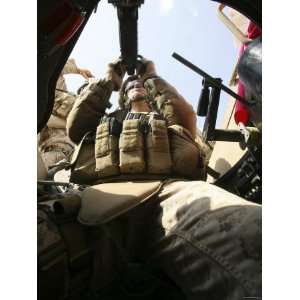 Marine Rocks His M 2 50 Caliber Machine Gun at Camp Fallujahs Eagle 