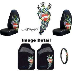  Ed Hardy Peacock 5 pc Set Bucket Seat Covers, Front Floor 