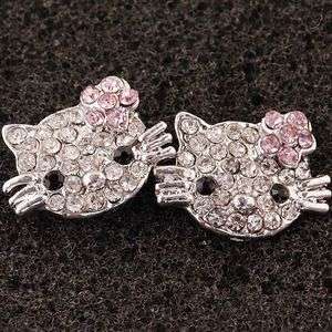 1Pair Clear Pink Crystal Hello kitty* Charms Earrings Earbob Ear Stud 