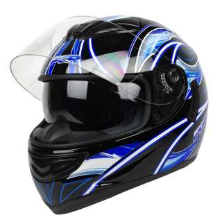   Blue Dual Visor Motorcycle Full Face Helmet DOT APPROVED ~ L  