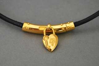 Authentic HERMES Heart Necklace / Double Bracelet Goldtone Black 