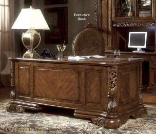 Hardwood Executive Desk Home Office Furniture Antique Look Carved Wood 