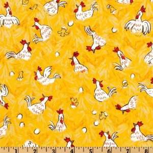  44 Wide Farm Out Chickens Yellow Fabric By The Yard 