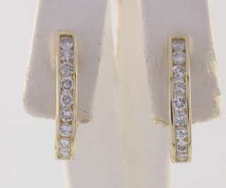 14k Solid Gold Channel Diamond Cuff Huggie Earrings WOW  