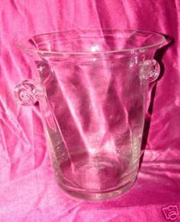   HUGE VINTAGE HANDBLOWN SWIRL GLASS ICE BUCKET WITH APPLIED HANDLES