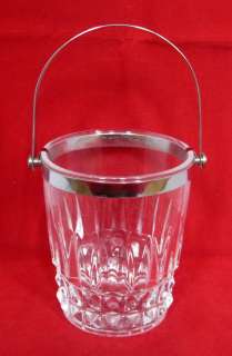   Crystal Villandry Ice Bucket Silver Metal Rim Ring & Handle  
