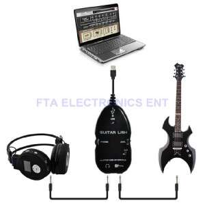 Black for Guitar to USB Interface Link Cable PC Laptop Computer 