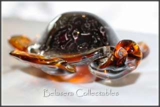 Large Italian Amber Art Glass 17cm Colorful Turtle Figurine  