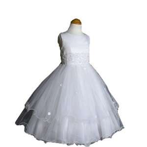   Girls White Organza Tiered Dress Formal Gown (13 14) 
