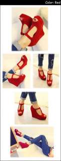 Fashion Women Shoes T Mary Jane Faux Suede Platforms Open Toe Wedge 