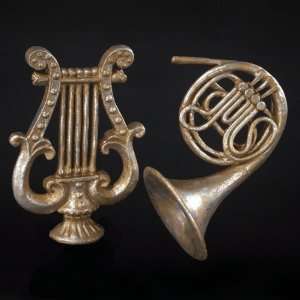   Antique Style Gold & Silver French Horn & Harp Christmas Ornaments 10