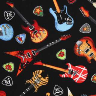 Timeless Treasures Electric Guitars Black Music Cotton Quilt Quilting 