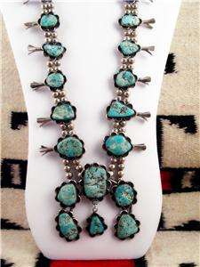 1950s Large Vintage Turquoise Squash Blossom Necklace New Mexico 