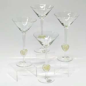  Set of 4 Tall Glass Gold Heart Martini Glasses