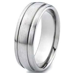 Ashleys Jewelry 7mm Titanium Domed Band with 2 Grooves and a Brushed 