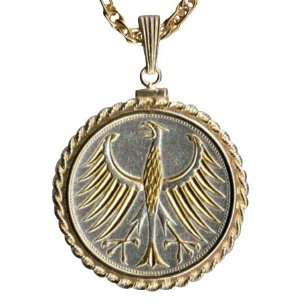 Coin Necklaces in Gold Filled Bezels   German 5 mark Silver coin Gold 