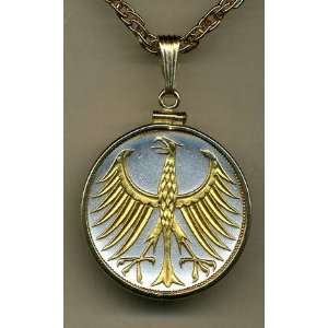   Toned Gold on Silver German 5 mark Eagle, Coin Necklaces Beauty