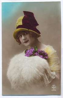 Fashion HAT Lady 1920s art Deco Photo postcard SET of 5  