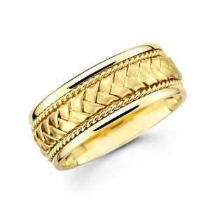  14K Yellow Gold Hand Braided Rope Wedding Band 8mm Size 8 