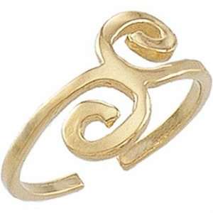  14K Yellow Gold Asymmetrical Scroll Design Toe Ring 