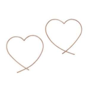  Heart Shape Wire Hoop Earrings Copper on Sterling Silver 