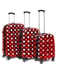 Montego Bay ABS Hardcase 3 Piece 4 Wheels Luggage Set Color Red Polka 
