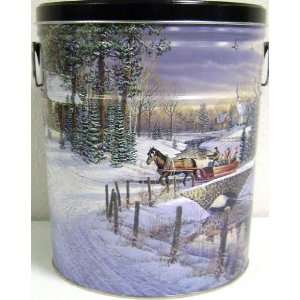Holiday Sleigh 3.5 gallon gift tin with three premium plus gourmet 