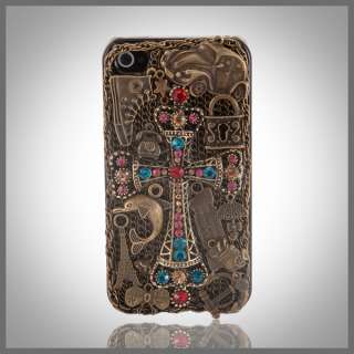 FOR IPHONE 4 4G ANTIQUE METAL BLING RHINESTONE CROSS EIFFEL TOWER CASE 