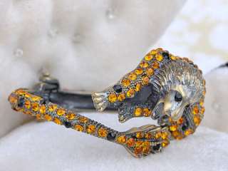 Antique Inspired Brass Lion Topaz Brown Amber Crystal Rhinestone 
