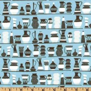  44 Wide Cut Out & Keep Poplin Pots & Jugs Blue Fabric By 