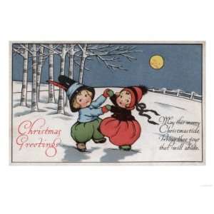Christmas Greetings   Couple Dancing in Moonlight Giclee Poster Print 