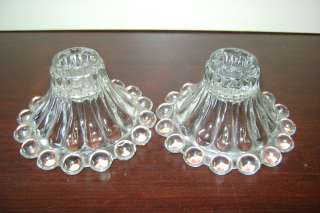 Pair of Vintage Clear Pressed Glass Candlesticks  