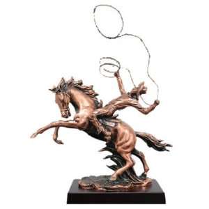  Cowboy Riding Horse with Rope Statue, 12.5 inches H