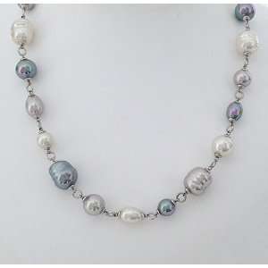    Gray & White Mixed Pearl Single Strand Necklace Majorica Jewelry