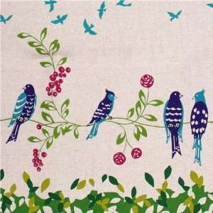   Kokka fabric birds green from Japan (Sold in multiples of 0.5 meter