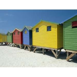 Brightly Painted Beach Bathing Huts at False Bay, Muizenburg, Cape 