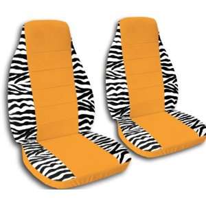  2 White Zebra frame seat covers with a Orange center for a 