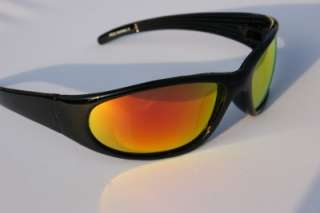 MEN Black Polarized Sunglasses with Fire Mirror lens Wrap around 