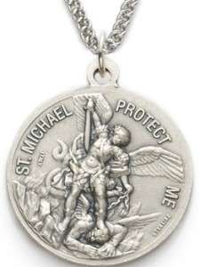 LG Silver US Army Saint Michael Medal Pendant Necklace  
