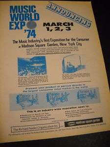 MUSIC WORLD EXPO 74 New York City 1973 PROMO POSTER AD  