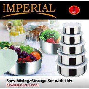 5Pc Stainless Steel Mixing Storage Bowl Set with Lids  