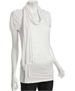 Alexander McQueen ivory jersey ruched sleeve attached scarf t shirt 