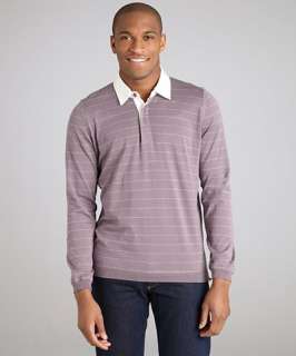 Brunello Cucinelli purple striped cotton long sleeve polo shirt