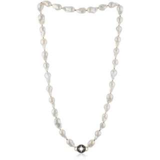 Mizuki 14k White Baroque Pearl Necklace with Diamond Starburst, 28 