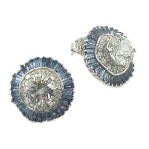   Silver Blue and White CZ Deco Style Earrings [Jewelry] Jewelry