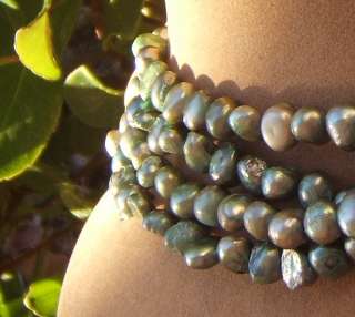   SOFT PINE CHRISTMAS COLORS GREEN PEARL MULTI STRAND PARTY NECKLACE BIG