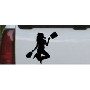 Happy Jumping Girl Shopping Silhouettes Car Window Wall Laptop Decal 