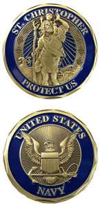 SAINT ST CHRISTOPHER NAVY PROTECT US CHALLENGE COIN  