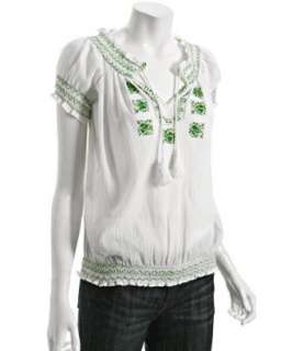 Joie white and green embroidered gauze Harmony top   up to 