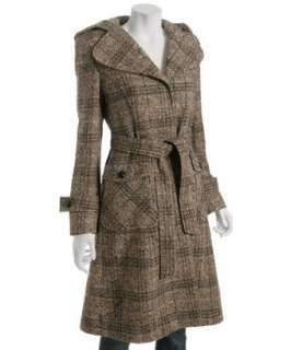 Kenneth Cole Reaction beige wool plaid tweed trenchcoat   up 
